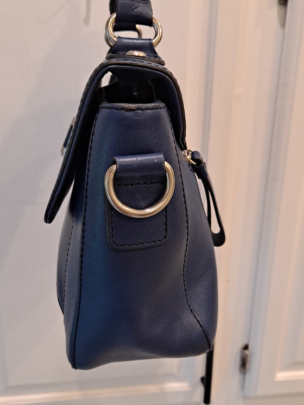 Etienne Aigner Scottsdale Midnight Blue Leather Satchel Structured Turn-Lock - Picture 4 of 13